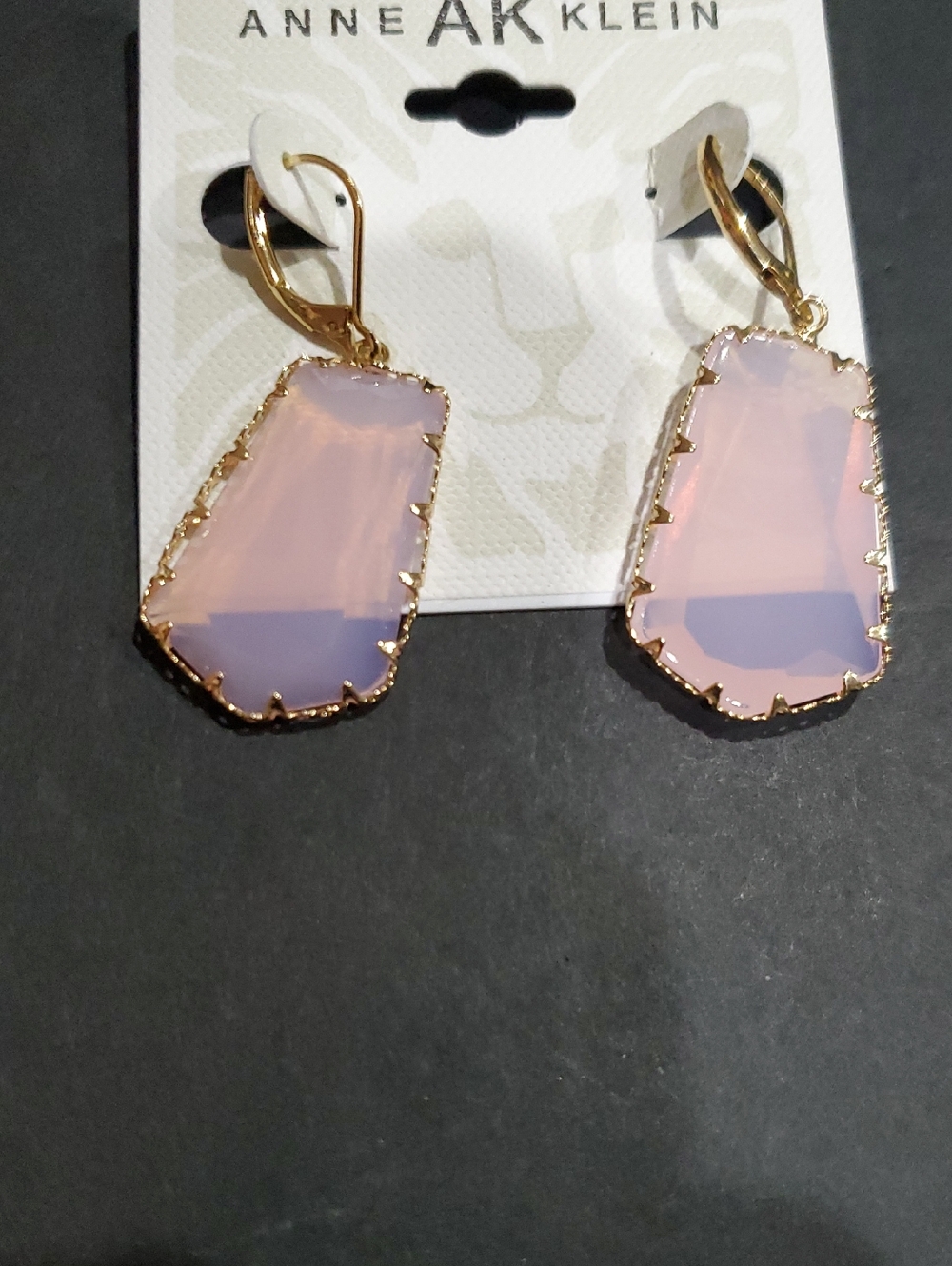 Anne Klein gold tone clear pale pink caged style‎ dangle earrings brand new